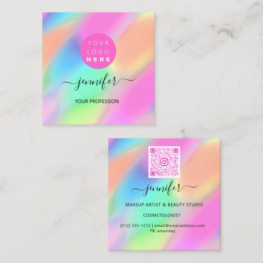 プロフェッショナルメイクアップブティックロゴQRCode ユニーク スクエア名刺 (正面/裏面)