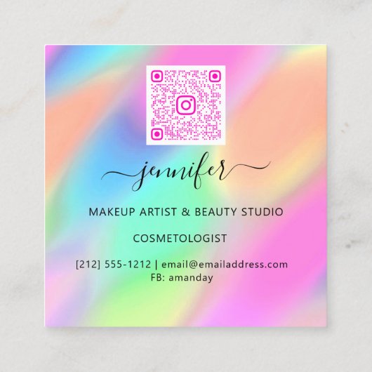 プロフェッショナルメイクアップブティックロゴQRCode ユニーク スクエア名刺 (裏面)