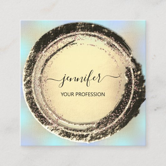プロフェッショナルメイクアップブルー金ゴールドスクエアモダン スクエア名刺 (正面)