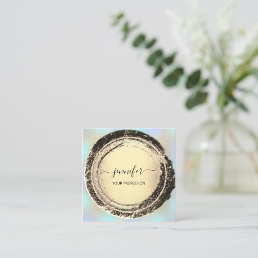 プロフェッショナルメイクアップブルー金ゴールドスクエアモダン スクエア名刺 (スタンド正面)