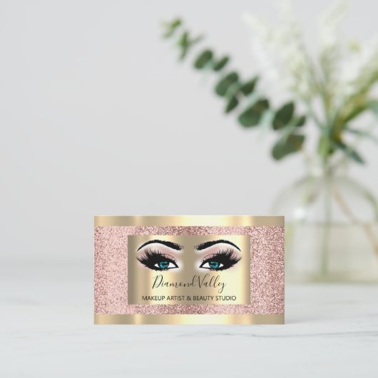 プロフェッショナルメイクアップラッシュ金ゴールド枠付きブルーアイズ 名刺 (スタンド正面)