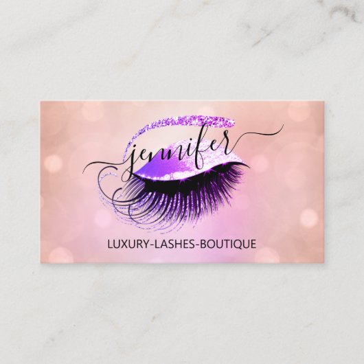 プロフェッショナルメイクアップラッシュQRコードピンクロゴパープル 名刺 (正面)