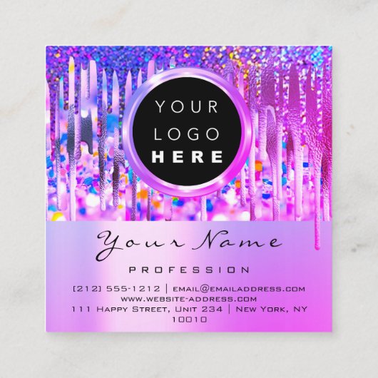 プロフェッショナルメイクアップロゴリップホログラフドリップフルーツ スクエア名刺 (裏面)