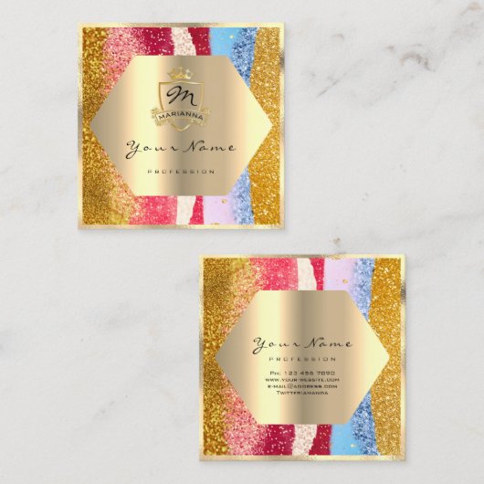 プロフェッショナルメイクアップ形状イニシャルモノグラム金ゴールド スクエア名刺 (正面/裏面)