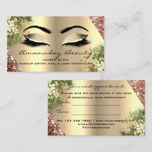 プロフェッショナルメイクアップ爪、 ネイルアポイントメントフローラバラ 名刺 (正面/裏面)
