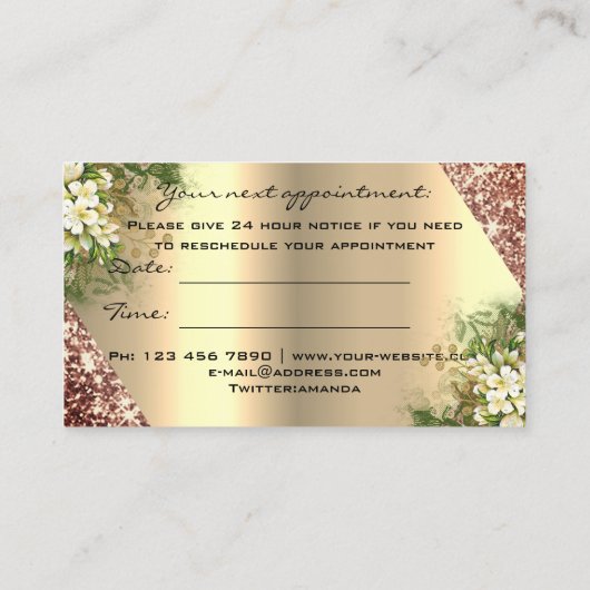 プロフェッショナルメイクアップ爪、 ネイルアポイントメントフローラバラ 名刺 (裏面)