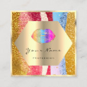 プロフェッショナルメイクアップ金ゴールドグリッターレインボーリップキス スクエア名刺 (正面)