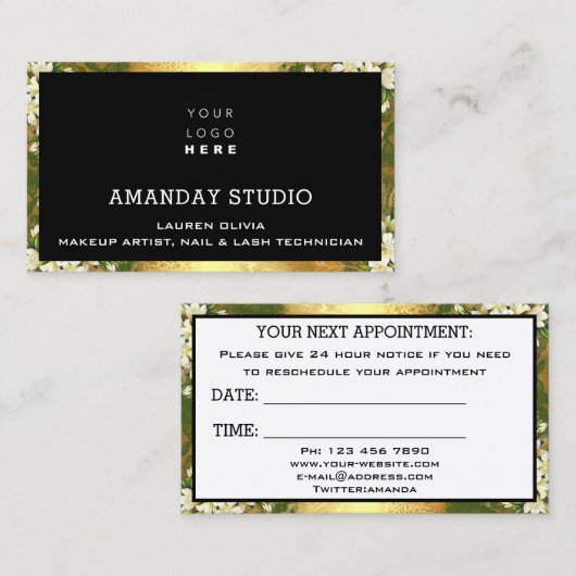 プロフェッショナルメイクアポイントメントカード金ゴールドロゴLUX 名刺 (正面/裏面)