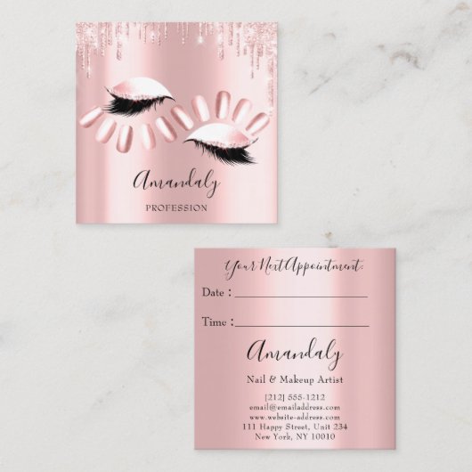 プロフェッショナルメイク爪、 ネイルマニキュアピンクドリップラッシュ スクエア名刺 (正面/裏面)