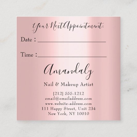 プロフェッショナルメイク爪、 ネイルマニキュアピンクドリップラッシュ スクエア名刺 (裏面)