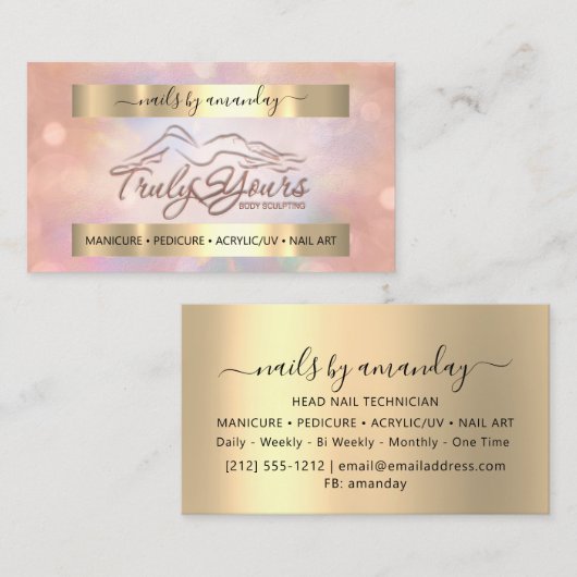 プロフェッショナルメイク爪、 ネイルロゴバラ自筆証書 名刺 (正面/裏面)