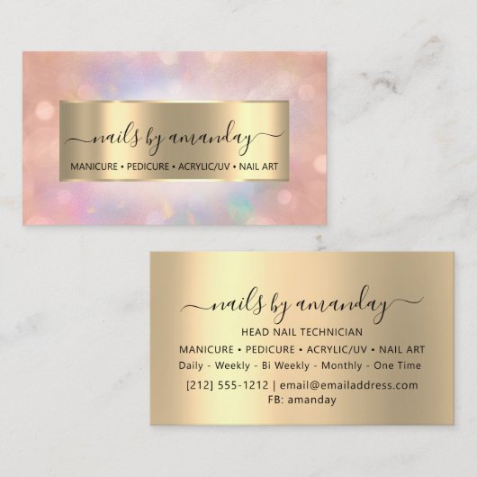 プロフェッショナルメイク爪、 ネイル技術バラ自筆証書 名刺 (正面/裏面)