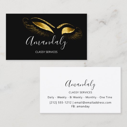 プロフェッショナルメイク白黒金ゴールドまつ毛 名刺 (正面/裏面)