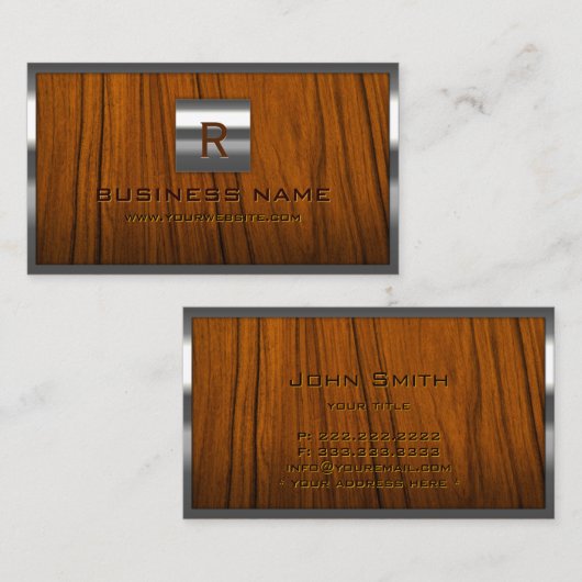 プロフェッショナルメタルフレームモノグラム木材の背景 名刺 (正面/裏面)