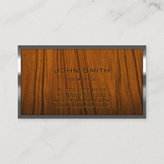 プロフェッショナルメタルフレームモノグラム木材の背景 名刺 (裏面)