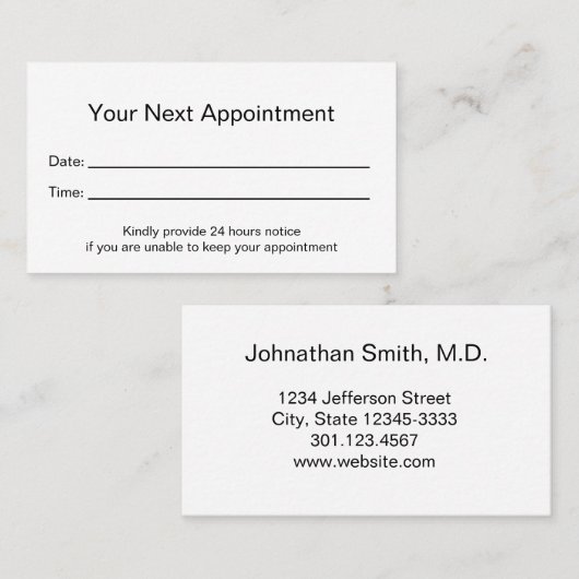 プロフェッショナルメディカルオフィスユアアポイントメントカード 予約カード (正面/裏面)