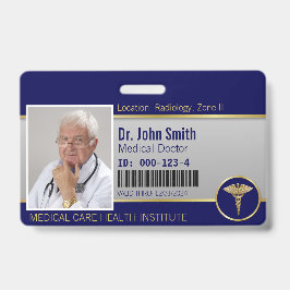 プロフェッショナルメディカルカドゥセウス金ゴールドブルー写真ID バッジ