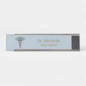 プロフェッショナルメディカル素晴らしライトブルー金ゴールドカドゥセウス デスクネームプレート (正面)