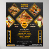 プロフェッショナルメニュー写真を追加Fast Food Promo Black ポスター (正面)