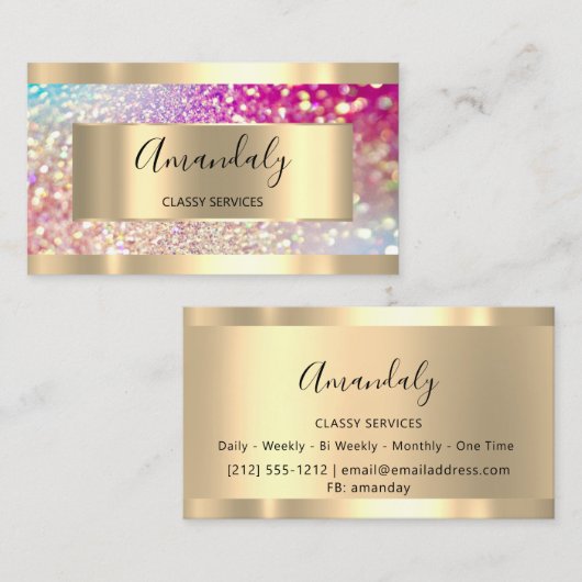 プロフェッショナルメーキャップ金ゴールドグリッターピンク 名刺 (正面/裏面)