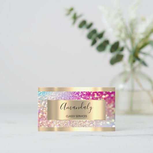 プロフェッショナルメーキャップ金ゴールドグリッターピンク 名刺 (スタンド正面)