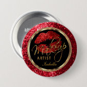 プロフェッショナルメークアップアーティスト – 赤グリッターと黒 缶バッジ (正面&裏面)