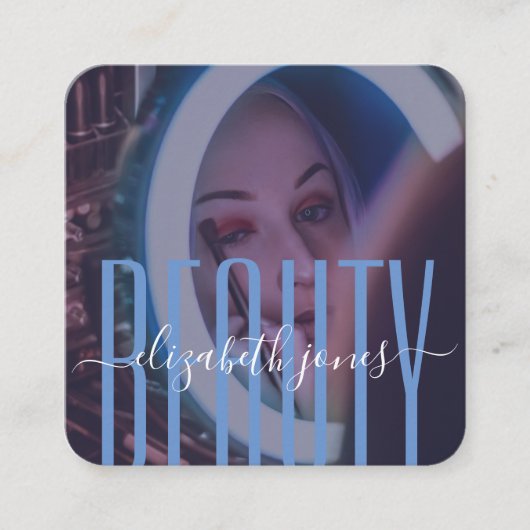 プロフェッショナルモダンの署名の青と白の写真 スクエア名刺 (正面)