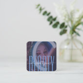 プロフェッショナルモダンの署名の青と白の写真 スクエア名刺 (スタンド正面)