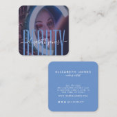 プロフェッショナルモダンの署名の青と白の写真 スクエア名刺 (正面/裏面)