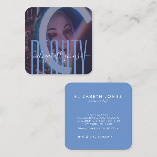 プロフェッショナルモダンの署名の青と白の写真 スクエア名刺 (正面/裏面)