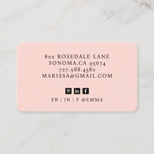 プロフェッショナルモダンほこりっぽいピンクの写真の公証人 名刺 (裏面)