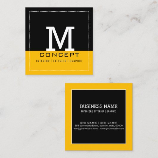 プロフェッショナルモダンアンバーブラックモノグラム スクエア名刺 (正面/裏面)