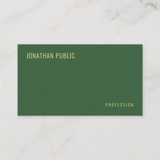プロフェッショナルモダンエレガントフェイク金ゴールド文字グリーン 名刺 (正面)