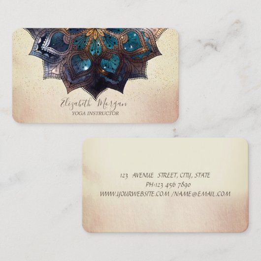 プロフェッショナルモダンエレガントマンダラ、紙吹雪ヨガ 名刺 (正面/裏面)