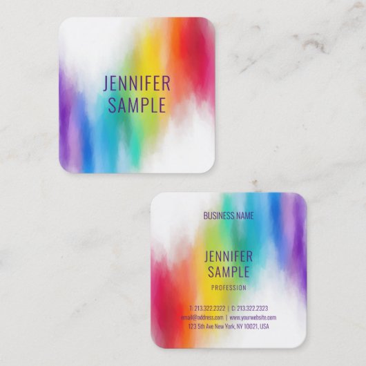 プロフェッショナルモダンエレガントレインボーカラートレンディー スクエア名刺 (正面/裏面)
