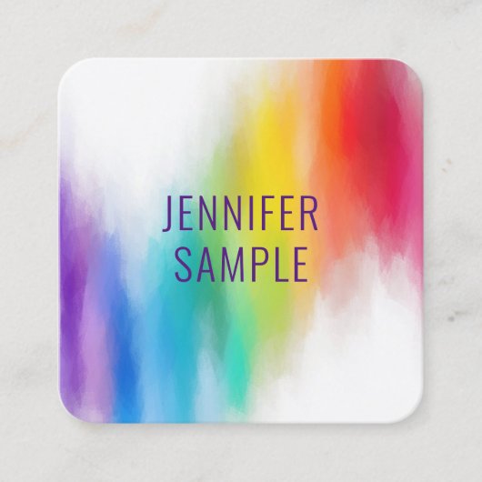 プロフェッショナルモダンエレガントレインボーカラートレンディー スクエア名刺 (正面)