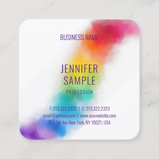 プロフェッショナルモダンエレガントレインボーテンプレート スクエア名刺 (裏面)