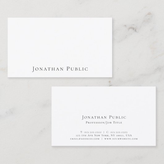 プロフェッショナルモダンエレガント白プレーン 名刺 (正面/裏面)