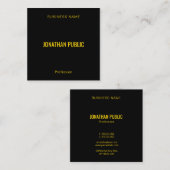 プロフェッショナルモダンエレガント金ゴールドフォントブラック スクエア名刺 (正面/裏面)