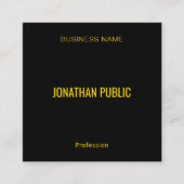 プロフェッショナルモダンエレガント金ゴールドフォントブラック スクエア名刺 (正面)