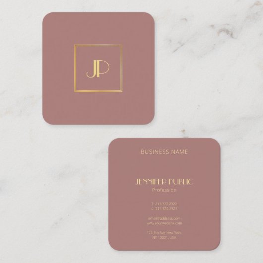 プロフェッショナルモダンエレガント金ゴールドモノグラムテンプレート スクエア名刺 (正面/裏面)