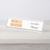 プロフェッショナルモダンオレンジホワイトミニマリストプレーン デスクネームプレート (正面)