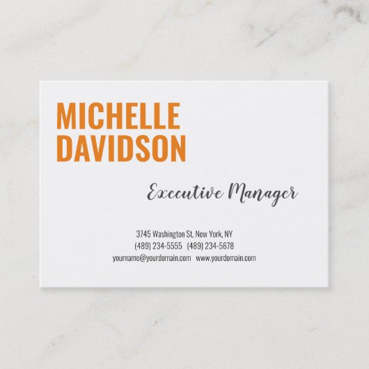 プロフェッショナルモダンオレンジホワイトミニマリストプレーン 名刺 (正面)