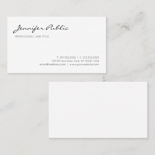 プロフェッショナルモダンクエレガントリーシック白プレーン 名刺 (正面/裏面)