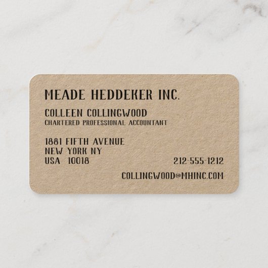 プロフェッショナルモダンクラフト紙手書きスクリプト 名刺 (裏面)