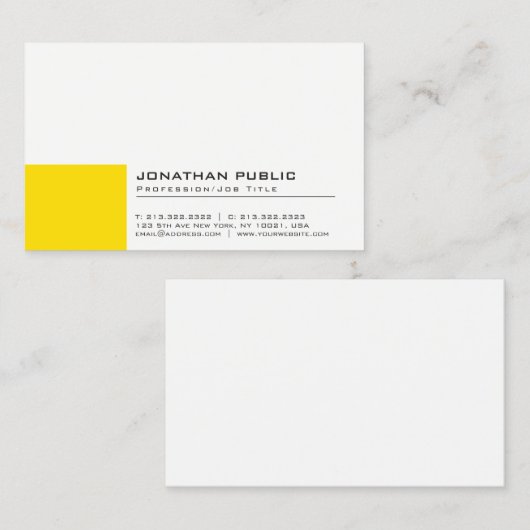 プロフェッショナルモダンクリエイティブイエローホワイトプレーン 名刺 (正面/裏面)