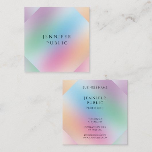 プロフェッショナルモダングリーンブルーパープルピンクイエロー スクエア名刺 (正面/裏面)