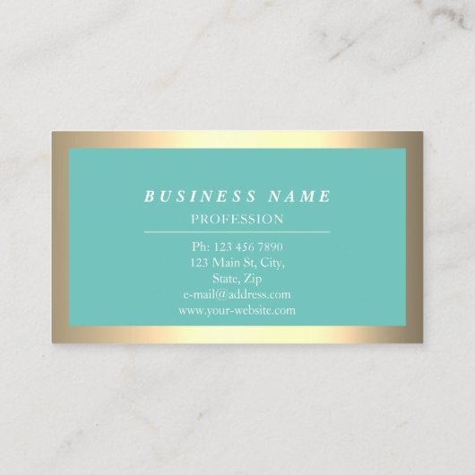 プロフェッショナルモダンゴールデンシンプルミントブルー 名刺 (裏面)