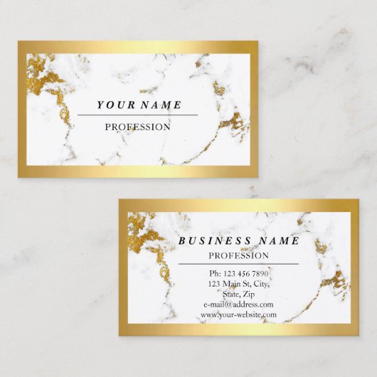 プロフェッショナルモダンゴールデンフレームマーブルホワイトVIP 名刺 (正面/裏面)