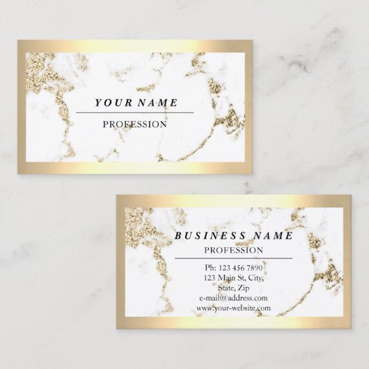 プロフェッショナルモダンゴールデンフレーム大理石インフルエンサー 名刺 (正面/裏面)
